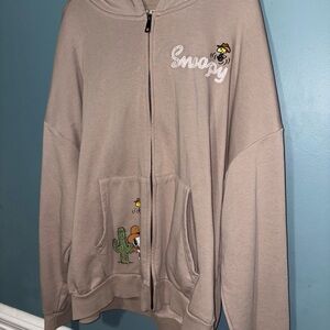 Snoopy Beige Zip-Up Hoodie with Embroidery